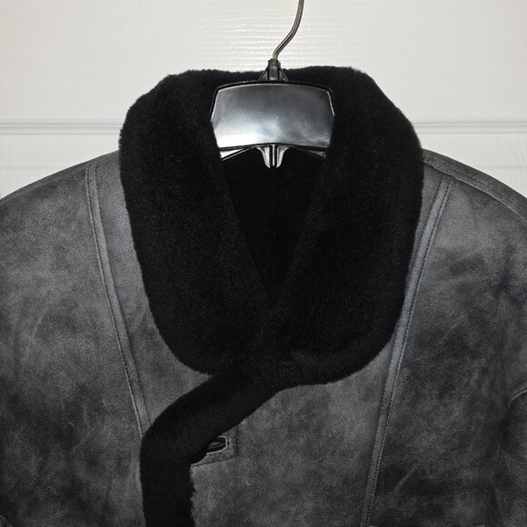 SANDRO Oversized Shearling Leather Jacket - Picture 2 of 11